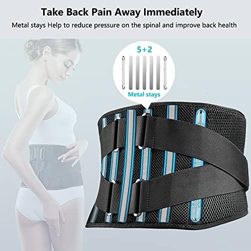 FREETOO Air Mesh Back Brace for Men Women Lower Back Pain Relief with 7 Stays, Adjustable Back Support Belt for Work, Anti-skid Lumbar Support for Sciatica Scoliosis (L(waist:44''-53''), Black)