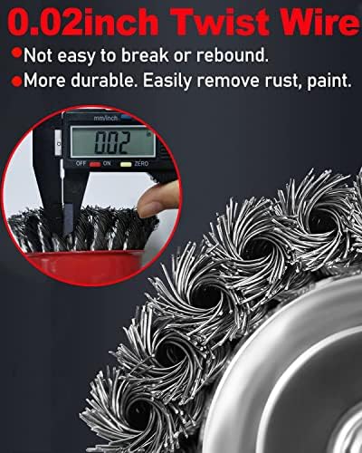 Rocaris 6 Pack 4 1/2" Angle Grinder Wire Whee Cup Brush, 3 & 4 Inch Twisted Knotted & Coarse Crimped Cup Brush for Cleaning Rust, 5/8 -11 Inch Threaded Arbor