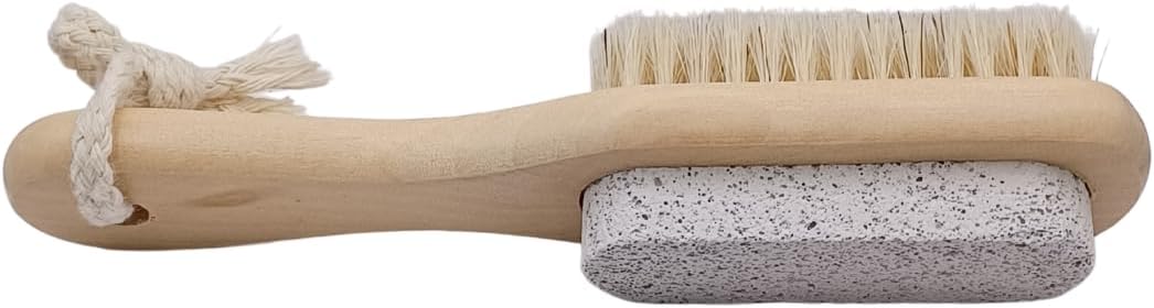 Pumice Stone for Feet with Natural Bristle Nail Brush – Wooden Handle Foot Callus Remover – Dual-Sided Pedicure Tool for Smooth Skin – 7.25 Inch