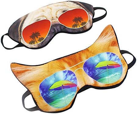 (Pack of 2) 3D Cat Dog Animal Sleep Eye Mask Night Shades for Sleeping Travel Home Office Funny Blindfold for Girls Kids Men Women