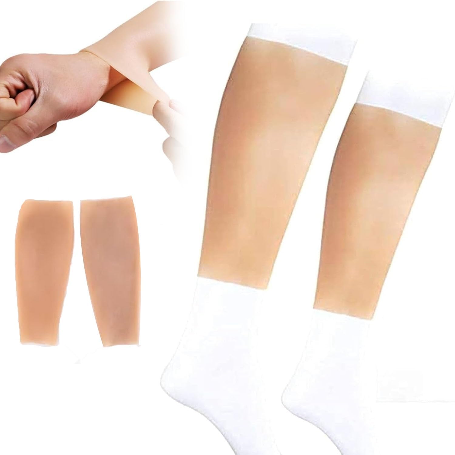 Silicone False Calf,Silicone Calf Pads Leg Arm Enhancer, Realistic Fake Calf Leg Silicone Sleeve,Silicone Arm Concealer Cover, Calf Corrector for Crooked Or Thin Legs Arms Scar Cover Sleeves(Large)