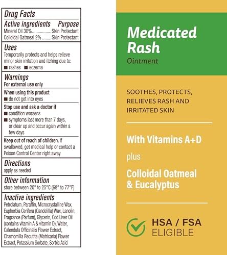 A+D Medicated Rash Ointment 1.5 oz– Relieves Rash & Skin Irritated Skin from Poison Ivy, Eczema, Beard, Bikini, Dry Skin, Chapped Skin, bug bites. Made with Colloidal Oatmeal
