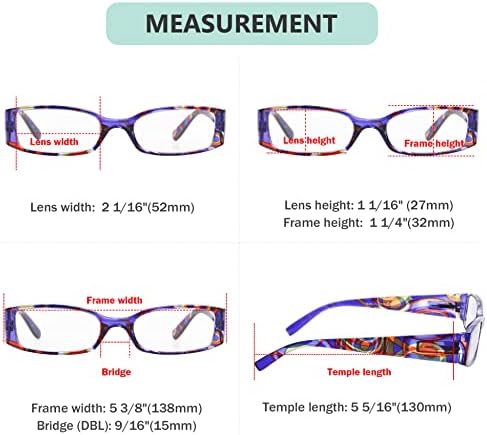 Eyekepper 4-Pack Beautiful Colors Spring Hinge Rectangular Reading Glasses +1.25