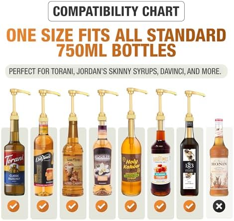 PERMINKS Premium Coffee Syrup Pump Dispenser, Fits 750ml Torani, Skinny & Davinci Bottles, Precise 1/4 oz Flow, Lockable Leak-Proof Design for Coffee Bar Accessories & Essential (4-Pack, Gold)