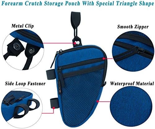Forearm Crutch Bag Lightweight and Waterproof Forearm Crutch Accessories Storage Pouch with Triangle Shape, Universal Crutch Accessories Bag with Mesh Pocket to Organize Daily Essentials (Blue)