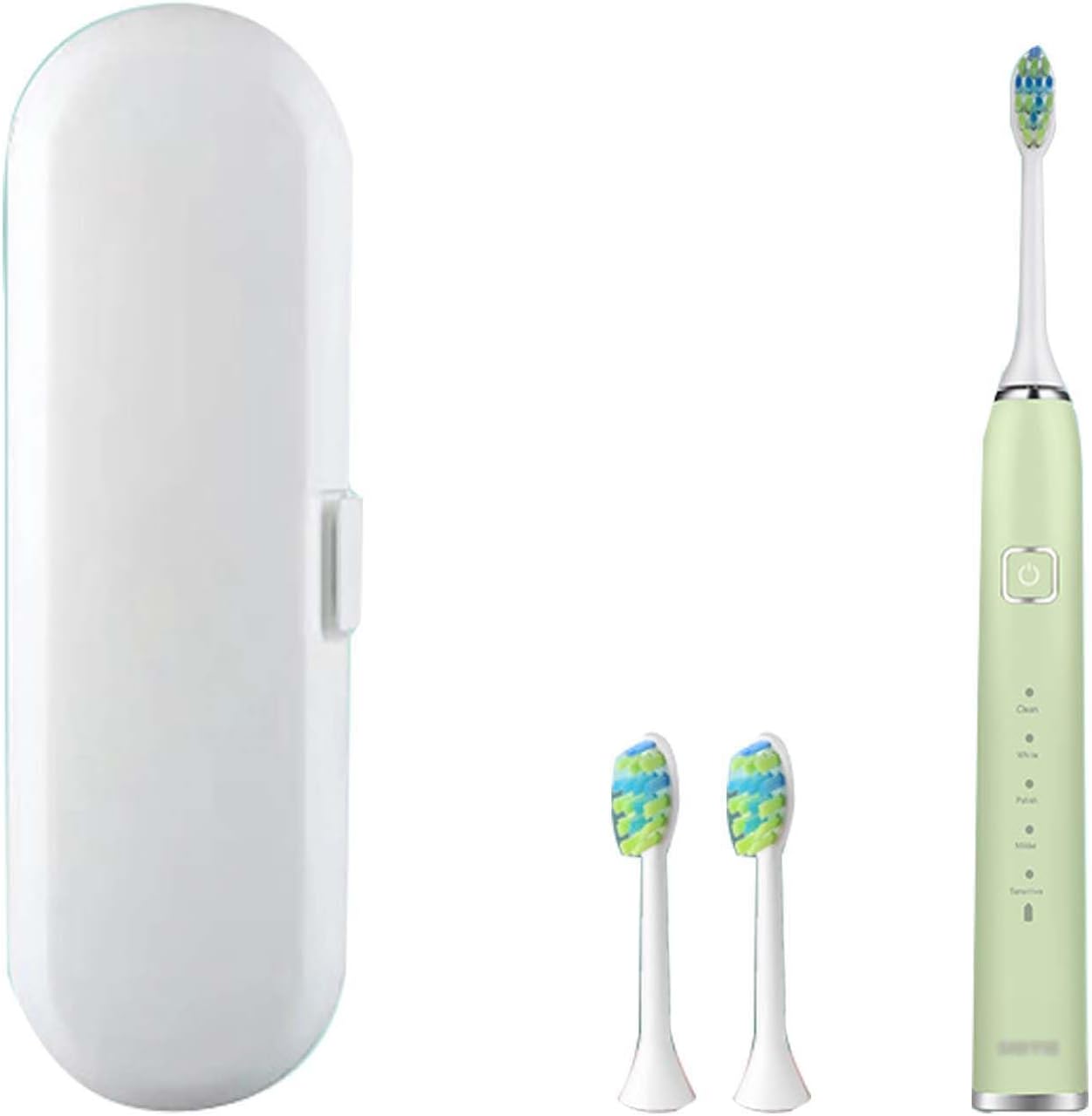 BNEI Sonic Electric Toothbrush, 5 Modes, 2-Minute Timer, 35-Day Life, 38,000 Vibrations/Minute, 2 Replaceable Brush Heads, White/Black/Green/Pink (Green)