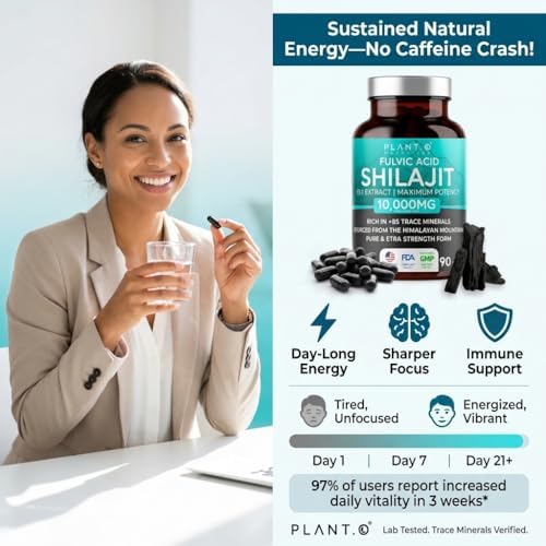 Pure Himalayan Shilajit Capsules - 10,000mg Maximum Potency | Fulvic Acid + 85 Trace Minerals | Energy Boost, Immune Support, Cognitive Function | 90 Veggie Pills for Men & Women