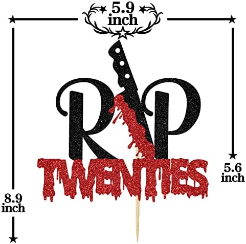 Black Glitter Rip Twenties Cake Topper, Funeral For My Youth/Have A Killer Birthday, Horror Movie Halloween Zombie Vampire Birthday Party Decorations for Women Men