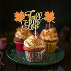 Rsstarxi 24 Pack Fall in Love Cupcake Toppers Glitter Autumn Maple Fall leaves Cupcake Picks Thanksgiving Day Cake Decorations for Bridal Shower Wedding Engagement Birthday Party Decorations