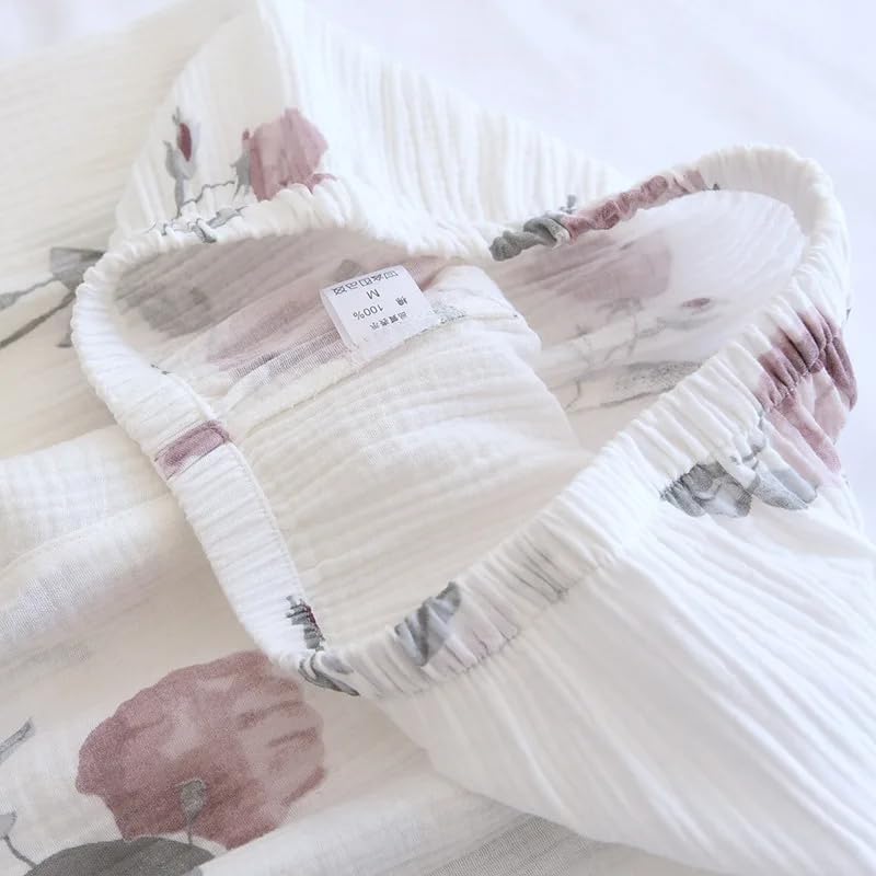 REHJJDFD Women's Cotton Print Gauze Pajamas Long Sleeves Trousers Casual Loose Sleepwear 2 Piece