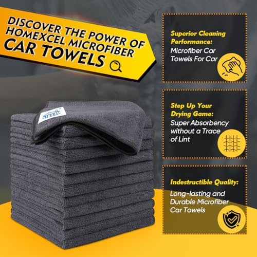 HOMEXCEL Microfiber Cleaning Cloth 12 Pack, 12.5 x 12.5 inch Microfiber Towels for Cars, Ultra Absorbent Washing Cloth, Lint Free Streak Free Cleaning Rags for Car, Kitchen, and Window (Grey)