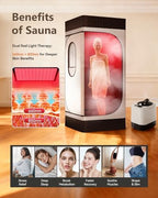Portable Infrared Sauna Box for Home, Steam Sauna Tent with 660nm & 850nm Red Light Therapy, 3L 1200W Steamer, Oversized Folding Chair, 9 Heat Levels & 99-Min Timer for Home Spa Relaxation