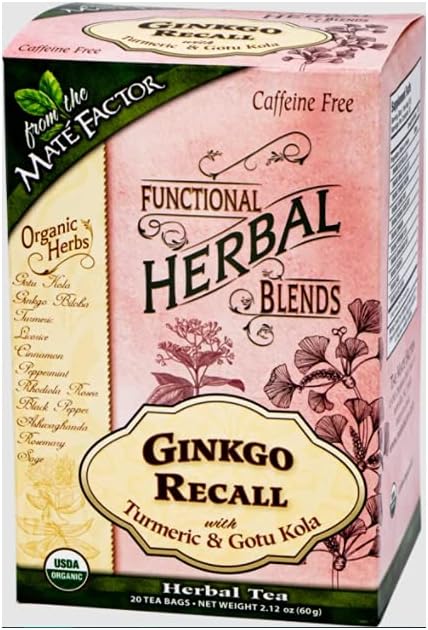 Mate Factor Organic Ginkgo Recall with Turmeric and Gotu Kola Herbal Tea, 20-piece