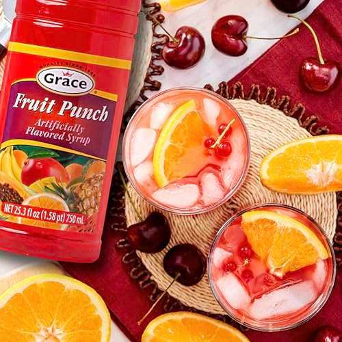 Grace Fruit Punch Syrup 25.5oz - 2 Pack - Authentic Jamaican Fruit Flavored Syrups for Drinks & Cocktail Syrup