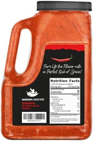 Spicy World Hot Cayenne Pepper Powder Bulk 5 LBS Jar - Red Ground Pepper 50K SHU Heat Unit - Gluten Free - Also Great Pest & Dog Repellent & Deterrent for Yard