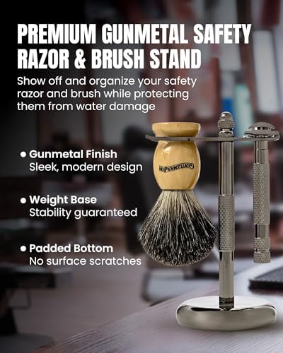 Gentleman Jon Shaving Stand for Razor & Brush for Men – Heavy Duty Gunmetal Razor & Brush Stand, Weighted Base, Matches Wet Shave Kit & Storage, Shaving Kit, Shaver Holder, Beard Accessories for Men