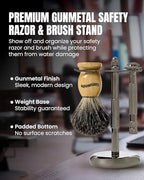 Gentleman Jon Shaving Stand for Razor & Brush for Men – Heavy Duty Gunmetal Razor & Brush Stand, Weighted Base, Matches Wet Shave Kit & Storage, Shaving Kit, Shaver Holder, Beard Accessories for Men
