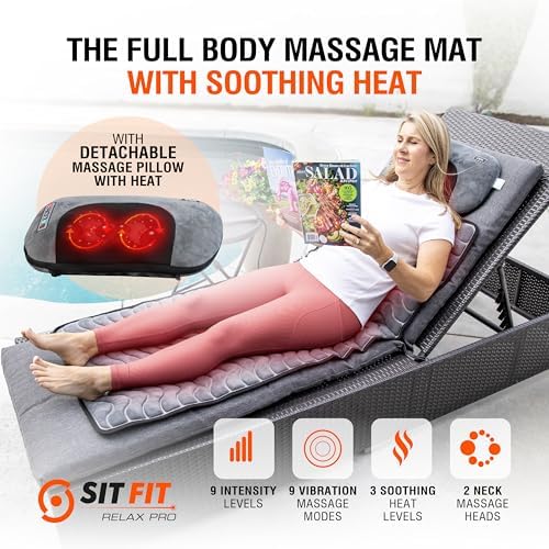 Full Body Massage Mat, Vibrating Mattress Pad, Bed Massager Mat, Massage Mats for Full Body with Detachable Pillow with Heat, Alleviates Muscle Pain, Improves Circulation and Stress Relief by SITFIT