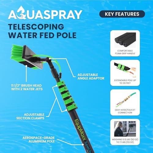30 Feet Reach Solar Panel Cleaning Brush & Pole Water Fed Pole Kit, Window Cleaner Window Glass Solar Panel Cleaning System Washing Equipment Tool Solution Scrubber Brush & Hose Spray Washer