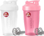 [ 2 Pack 400 ml / 12 OZ Protein Shaker Bottles for Protein Mixes, 2 x Whisk Ball | Shaker Cups for Protein Shakes | BPA Free, 100% Leak Proof, No Smell | Small Shake Bottle (D) White/Pink