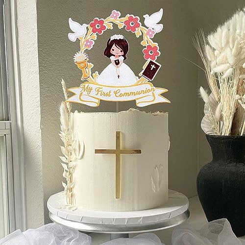 My First Communion Cake Topper, Baptism Cake Décor, Christening Party Supplies, God Bless, First Holy Communion Decoration for Girls
