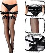 SATINIOR 2 Pairs Thigh High Fishnet Stockings Lace Bow Suspenders Hold up Halloween Stockings for Women