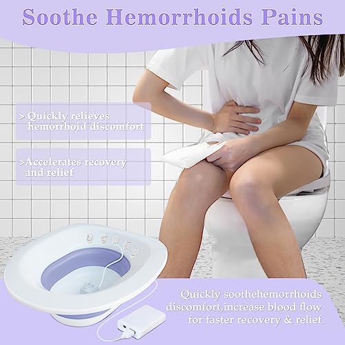 RUGUO Electric Sitz Bath for Toilet Seat, Unisex Sitz Bath Soak Tub, Sits Bath Kit for Women, for Soothes Hemorrhoids & Postpartum Care, Automatic Flushing - Purple