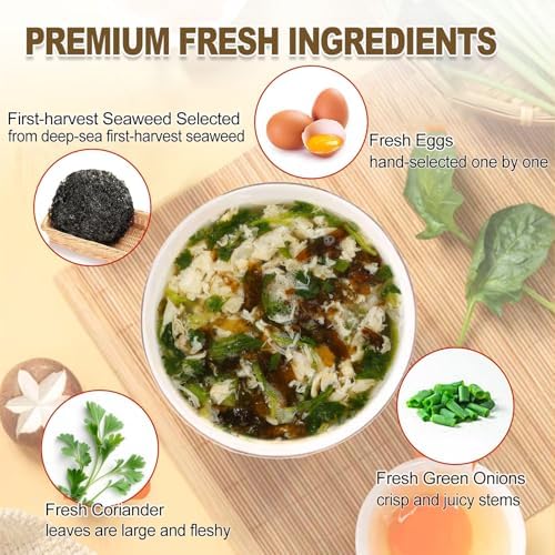 Egg Flower Soup Mix, Vegetable Mix Soup with 4 Flavors (Laver, Spinach, Mushroom, Tomato), 0.3 Ounce (20 Pack)