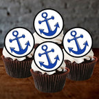 Anchor Edible Cupcake Toppers, Sailor Navy Edible Cake Decorations, Nautical Anchor Decor Cookie and Cake Topper Decorations, 24 x 4cm / 1.5 Inch PRECUT Wafer Card Discs