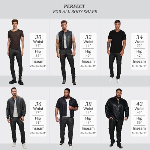 ETHANOL Mens Slim Fit Stretch Fashion Casual Faux Leather Pants