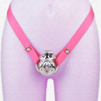 Flat Metal Protection Cage with Waist Belt, Male Portable Flat Cage for Cross-Dressing -USXA07 (Pink, 50mm Ring)