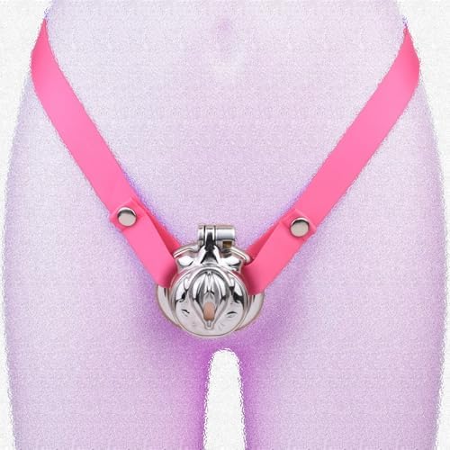 Flat Metal Protection Cage with Waist Belt, Male Portable Flat Cage for Cross-Dressing -USXA07 (Pink, 50mm Ring)