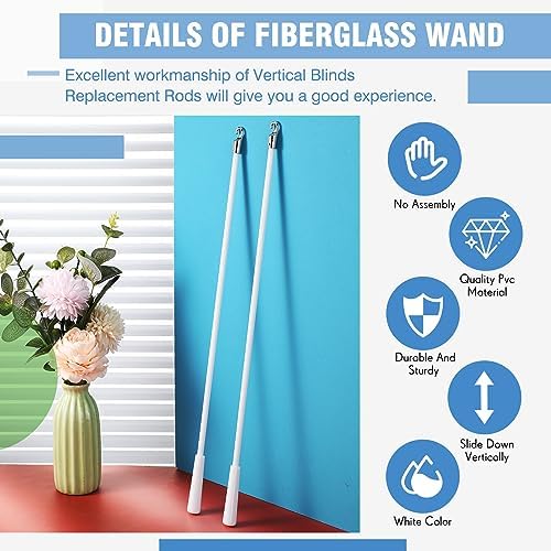 Bokon 2 Pieces White Fiberglass Blind Wand Vertical Blinds Stick Replacement with Hook and Handle for Window Opener Accessory(36 Inch)