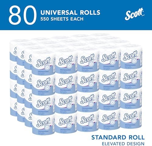 Scott Professional Standard Roll Toilet Paper, Bulk (04460), 2-Ply, Elevated Design, White, Individually Wrapped (80 Rolls of 550 Sheets, 44,000 Sheet Total)