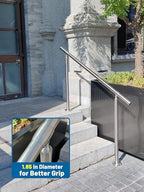 4 Step Stair Railing, Handrail for Indoor Outdoor Steps, 1.65 in Round DIY 304 Stainless Steel Transitional Porch Deck Hand Rail with Installation Kit for Seniors, Silver, 54 x 36 in