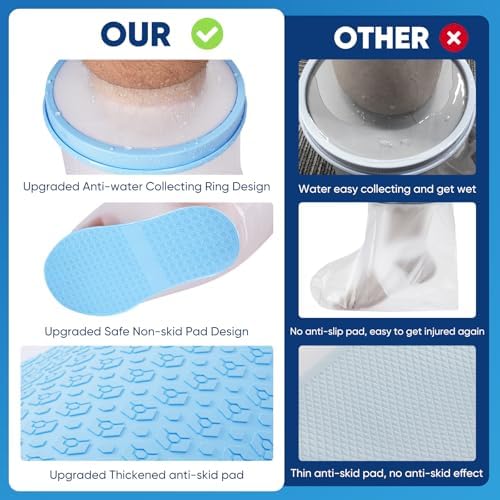 Waterproof Foot Cover for Shower Adult, with Non-Slip Padding Bottom, Ankle Wound Protector Bath Adult Watertight Cast Bag Showering for Surgery Foot, Soft Comfortable Ankle Cast Cover