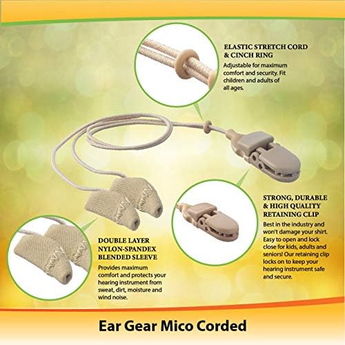 Ear Gear Micro Corded – Protect Hearing Aids or Hearing Amplifiers from Dirt, Sweat, Moisture, Loss, Wind – Fits Hearing Instruments up to 1”