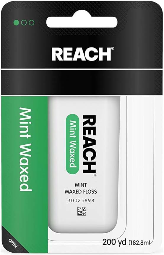 Reach Waxed Dental Floss for Plaque and Food Removal, Refreshing Mint Flavor, 200 Yards