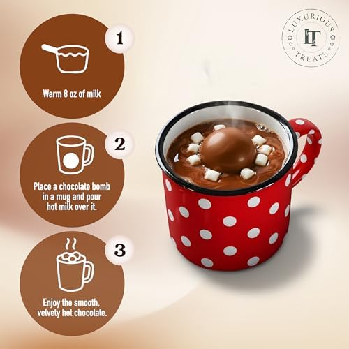 Luxurious Treats Hot Chocolate Bombs | 2 Pack Hot Cocoa Ball | Holiday Christmas Gift Set with Peppermint and Caramel Flavored Bombs | Individually Wrapped Gourmet Chocolate Balls