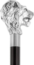 Walking Hand Cane Stick Designer Handmade Walking Stick for Men & Women Solid Metal and Natural Wood (Silver Lion Head), 36 inches