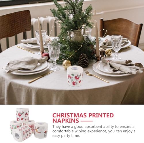 Healeved 5 Rolls Christmas Napkins - Printed Santa Claus Designs - Disposable Paper Towels for Bathroom