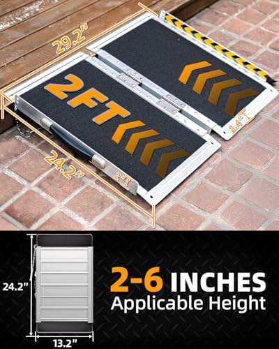 VNN Portable Wheelchair Ramp 2FT, Non-Slip Aluminum Ramps for Wheelchairs for Home, Handicap Wheelchair Ramps for Home Steps, Aluminum Loading Dock Plates