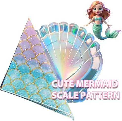 40 Pcs Mermaid Napkins Paper Mermaids Themed Birthday Party Napkins Mermaids Scales Pattern Napkin Mermaid Gender Reveal Party Decor