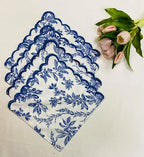 Ridhi Hand Block Print Incremental Blue 18" x 18" (Set of 4) Embroidery Table Napkins Reusable Cotton Dinner Napkins for Weddings, Parties, Everyday Dining Gift for Spring, Easter, Valentine