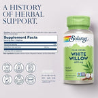 SOLARAY White Willow Bark Capsules 400 mg for Men & Women - Natural Herbal Supplement, White Willow Herb Caps for Wellness Support, Non GMO, Vegan - 100 Veg Caps