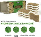 9 Pack Biodegradable Natural Kitchen Sponge - Compostable Cellulose and Coconut Walnut Scrubber Sponge - Eco Friendly Sustainable Sponges for Dishes