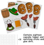 18pcs Glitter Beer Dessert Cupcake Topper Pick for Oktoberfest German Beer Theme Decorations Men Women Happy Birthday Party Decor Supplies