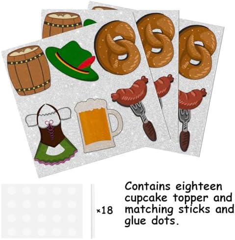 18pcs Glitter Beer Dessert Cupcake Topper Pick for Oktoberfest German Beer Theme Decorations Men Women Happy Birthday Party Decor Supplies