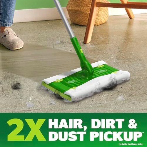 Swiffer Hair Magnet Deluxe Starter Kit with Collapsible Pole, 9 Hair Magnet Dry Cloths, 2 Bonus Mop & Go Wet Cloths