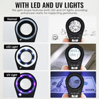 10x Foldable Pocket Magnifier Loupe with UV and LED Light for Jewelry, Rocks, Coins, and Antiques - Illuminated Magnifying Tool for Eye, Stamps, Watches, Hobbies, and Gems